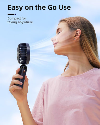 Portable Handheld Fan, Battery Operated Fan with Base, 8 Hours, Digital Display, 5 Speeds, 90° Ajustable, Rechargeable Mini Fan for Outdoor Indoor