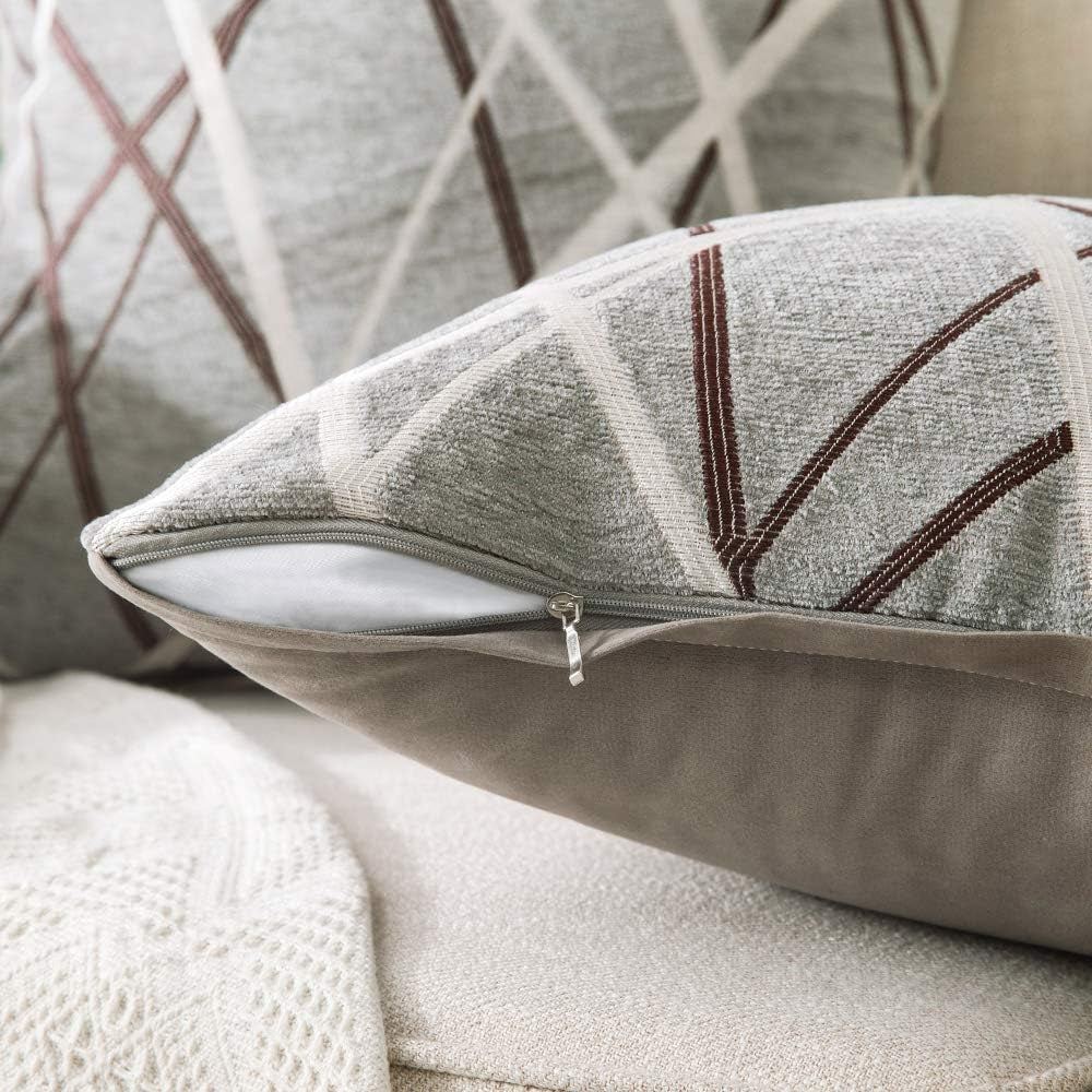 Pack of 2 Decorative Throw Pillow Covers Woven Textured Chenille Cozy Modern Concise Soft Grey Square Cushion Shams for Bedroom Sofa Car 18 X 18 Inch