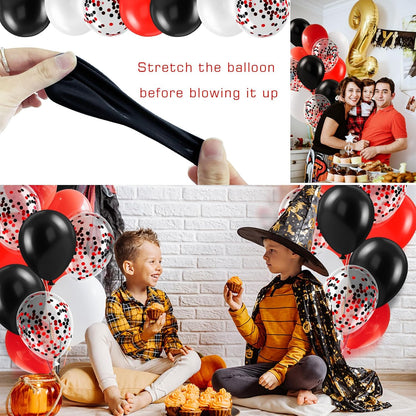 Red White and Black Balloons 12 Inch Black Red Confetti Party Decoration Balloons with Ribbons for Birthday, Wedding, Baby Shower, Anniversary, Casino Theme, Graduation Party Supplies