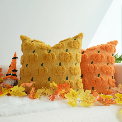 Fall Pillow Covers Pack of 4 Pumpkin Throw Pillowcases Faux Fur Couch Cushion Orange 18 X 18 Inch