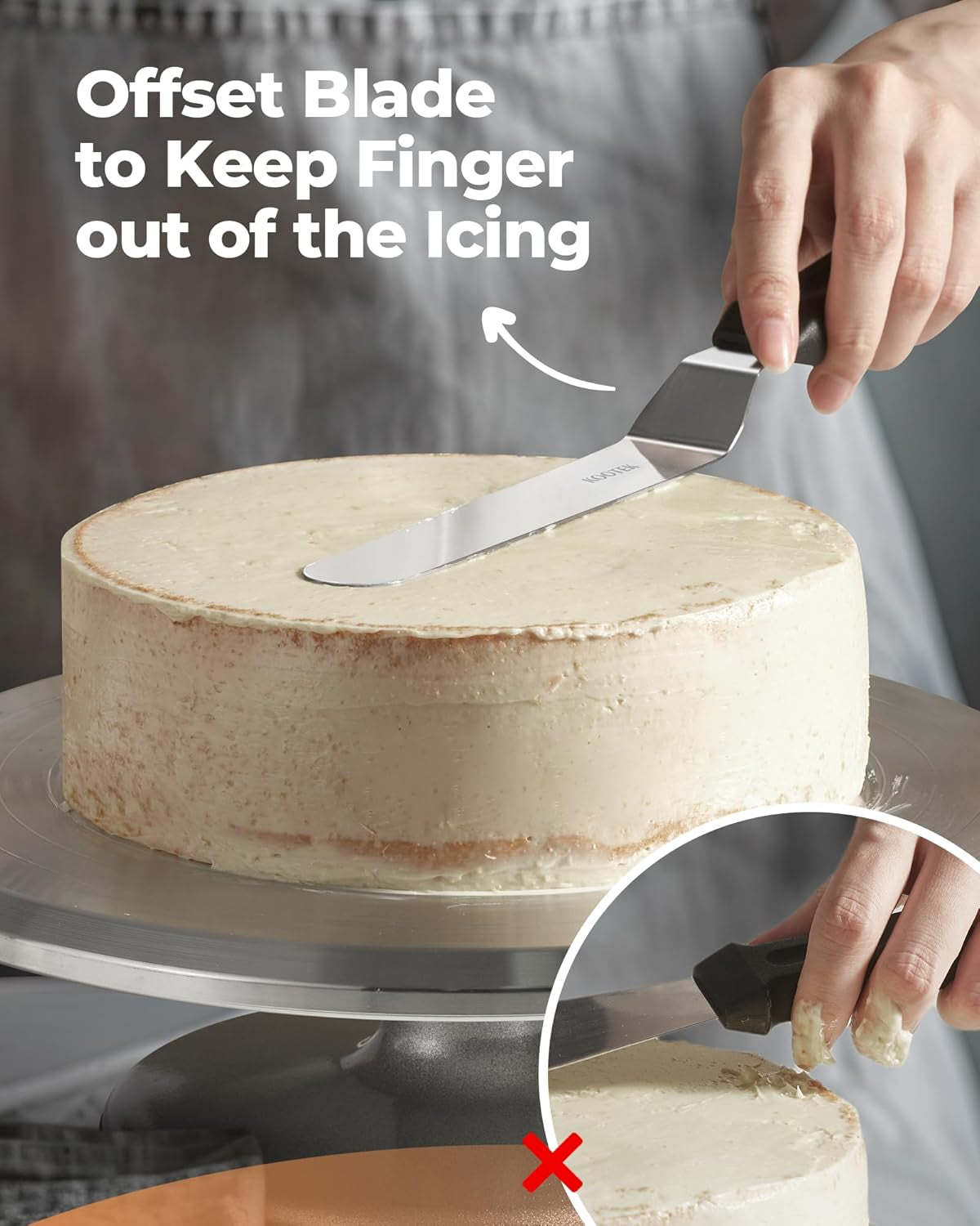 Angled Icing Spatula Set with 6" & 8" Blade, Stainless Steel Offset Spatula Frosting Smoother Cake Spatulas for Cake Decorating, Baking