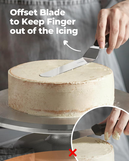 Angled Icing Spatula Set with 6" & 8" Blade, Stainless Steel Offset Spatula Frosting Smoother Cake Spatulas for Cake Decorating, Baking