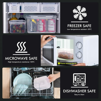 5-Pack Large Fruit Storage Container with Removable Colander, BPA Free Dishwasher & Microwave Safe Largest 4.15L