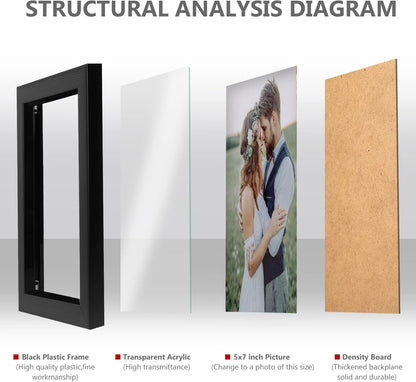 2 Pack 5X7 Picture Frame, Black for Wall and Tabletop Display, Resistant Plastic with Clear Plexiglass for Vertical or Horizontal Display