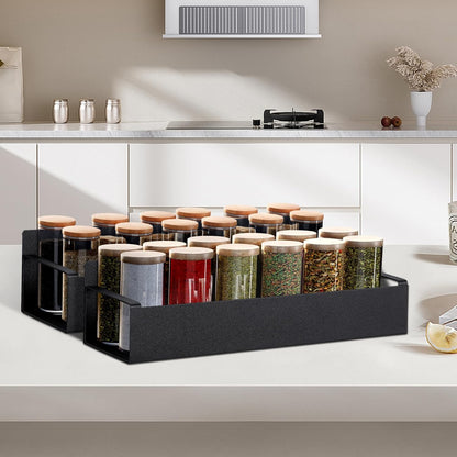 Magnetic Spice Rack for Refrigerator，Fridge Organizer for Kitchen Organization and Storage, 4 Pack (Black) Metal Shelf with 8 Moveable Hooks