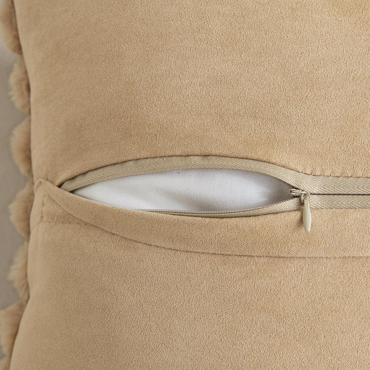 Faux Fur Plush Decorative Throw Pillow Covers Set of 2 Luxury Soft Fluffy Striped Pillowcases Cushion for Sofa Couch Bed Living Room Khaki 18X18 Inch