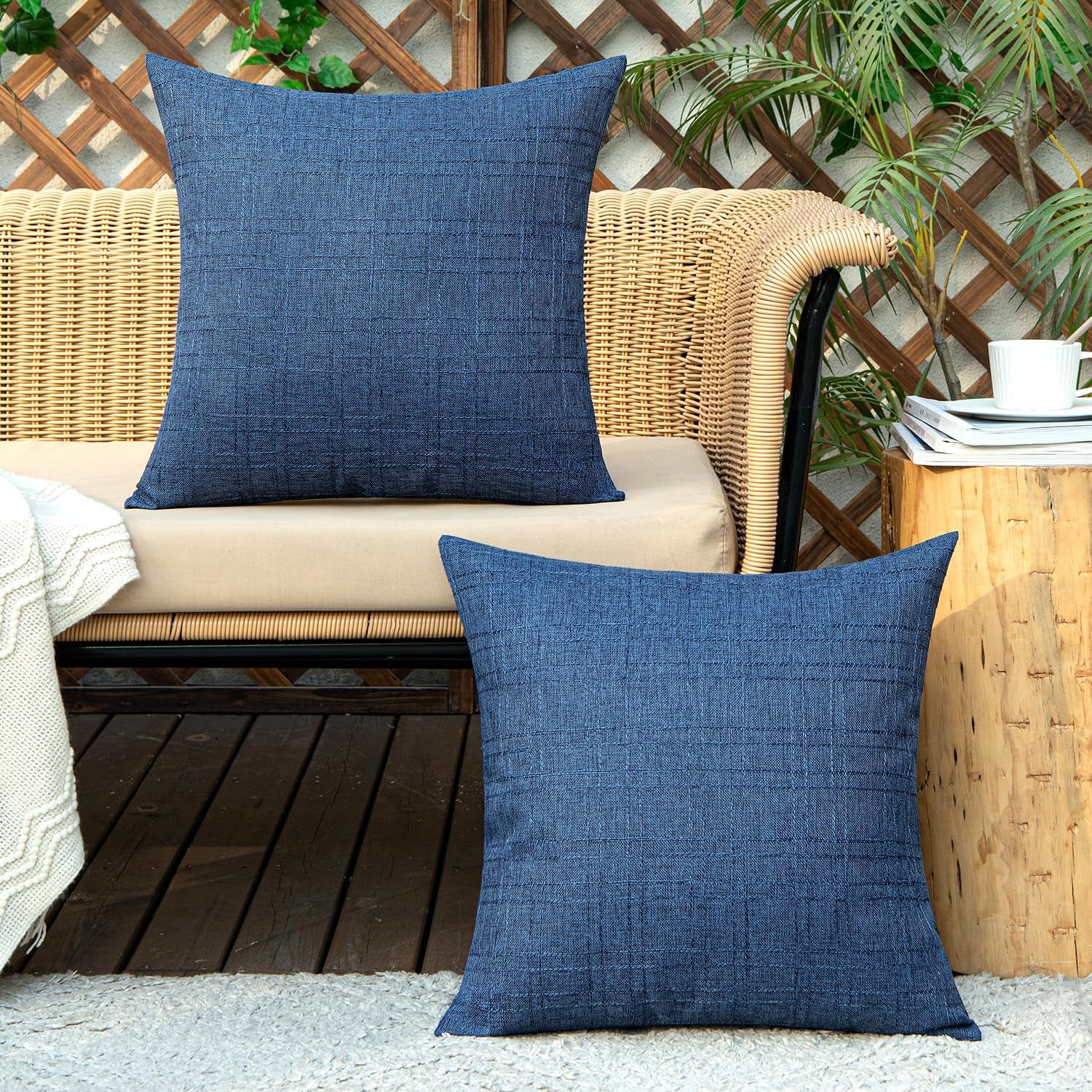 Outdoor Waterproof Throw Pillow Covers Decorative Farmhouse Water Resistant Cushion Covers for Tent Patio Garden Couch Sofa Pack of 2, 16X16 Inch Navy Blue
