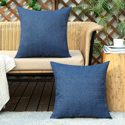Outdoor Waterproof Throw Pillow Covers Decorative Farmhouse Water Resistant Cushion Covers for Tent Patio Garden Couch Sofa Pack of 2, 16X16 Inch Navy Blue