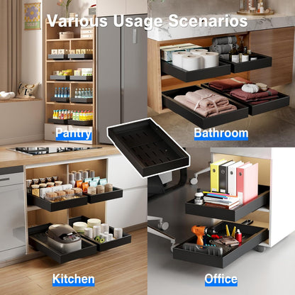 1 Pack Pull Out Cabinet Organizer, 21.8" Deep Slide Out Drawer for Cabinets Adhesive Pull Out Drawers Heavy Duty Pull Out Shelves for Kitchen, Cupboard, Pantry, Bathroom-Black