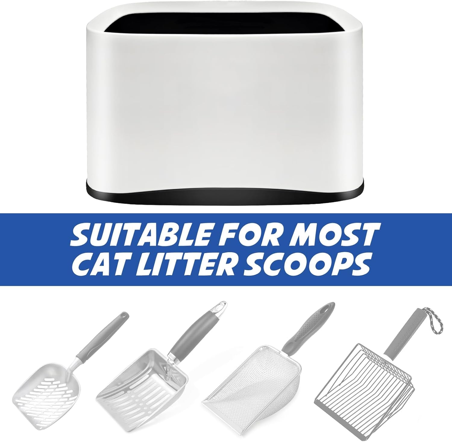 Universal Cat Litter Scoop Holder-Kitty Litter Scooper Caddy for Litter Box-Sturdy Scoop Stand Trash Container Suitable for Most Metal Litter Scooper-White
