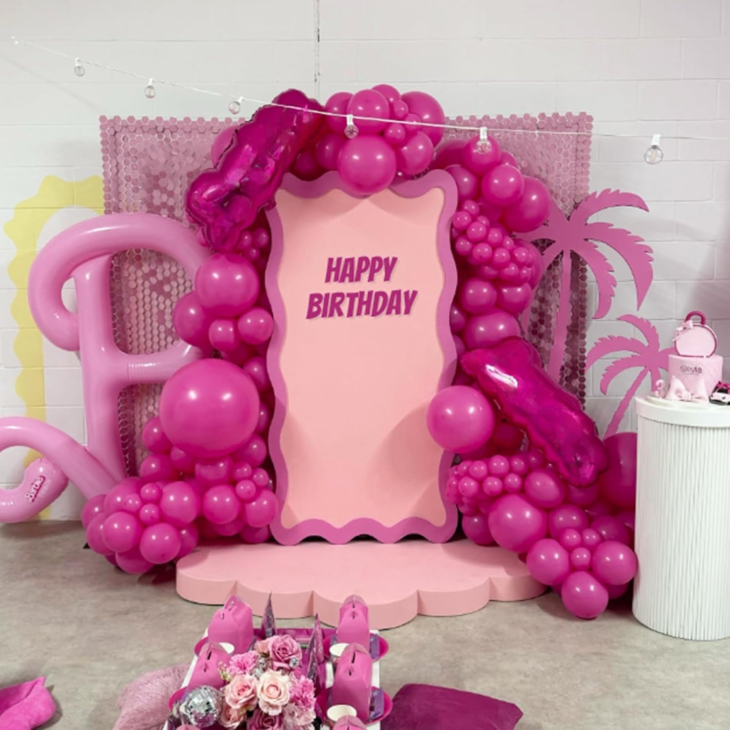 120Pcs 5 Inch Hot Pink Balloons, Small Hot Pink Latex Balloons for Wedding Engagement Bridal Bachelorette Tropical Birthday Party Decorations