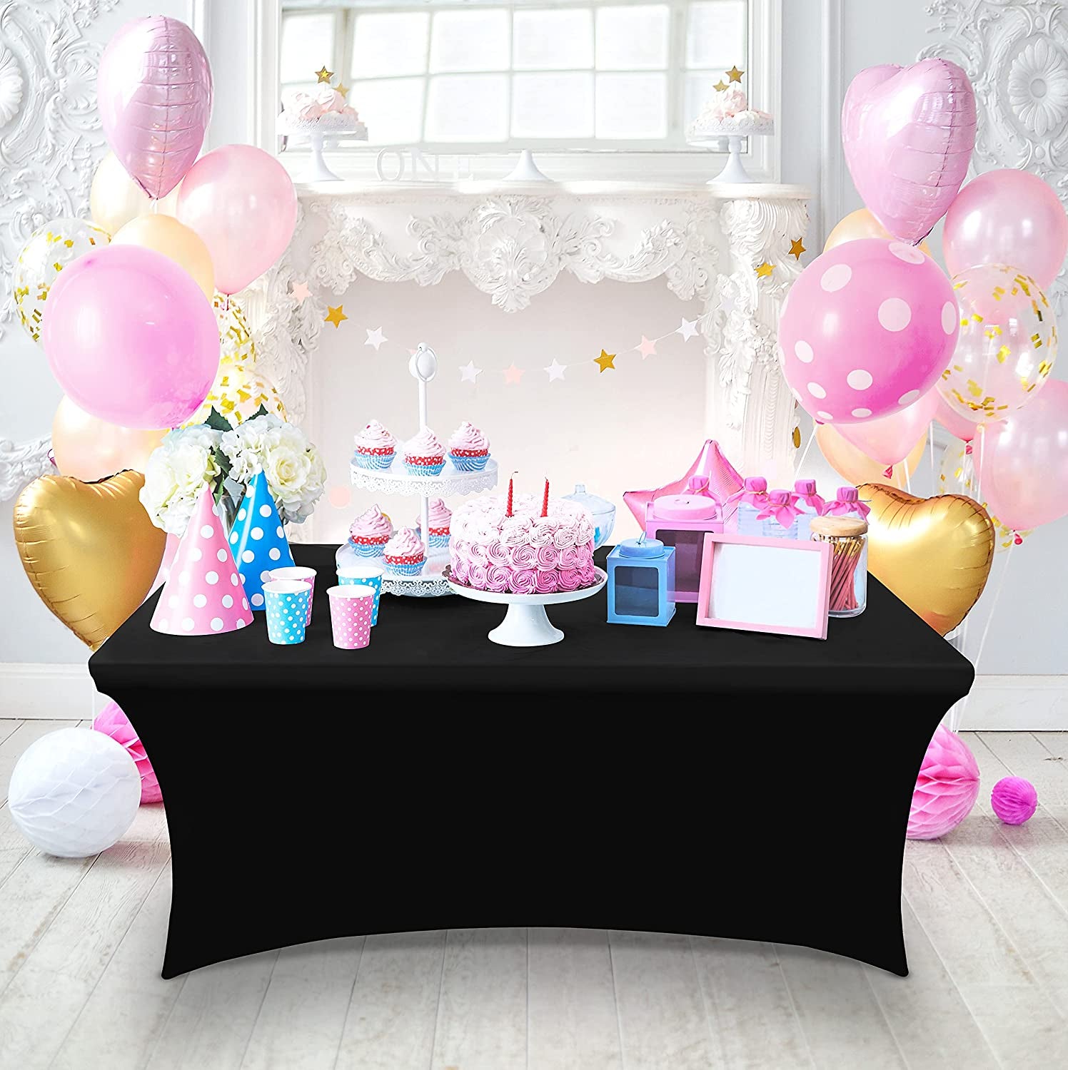 Spandex Tablecloth 2 Pack [6FT, Black] Tight, Fitted, Washable and Wrinkle Resistant Stretch Rectangular Patio Table Cover for Event, Wedding, Banquet & Parties [72Lx30Wx30H Inch]