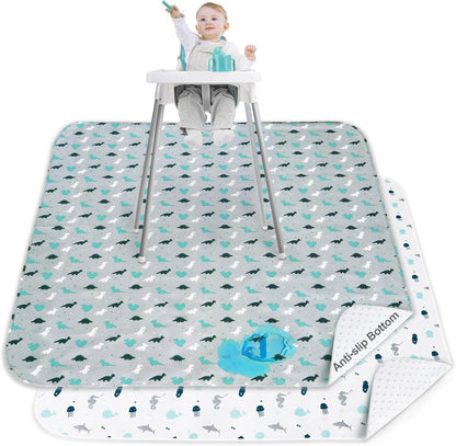 Splat Mat 2 Pack for under High Chair & Arts & Eating Mess, Waterproof Baby Playtime Anti-Slip High Chair Mat for Floor or Table, Reusable & Portable Splash Mat for under High Chair, 46" X 42" Gray