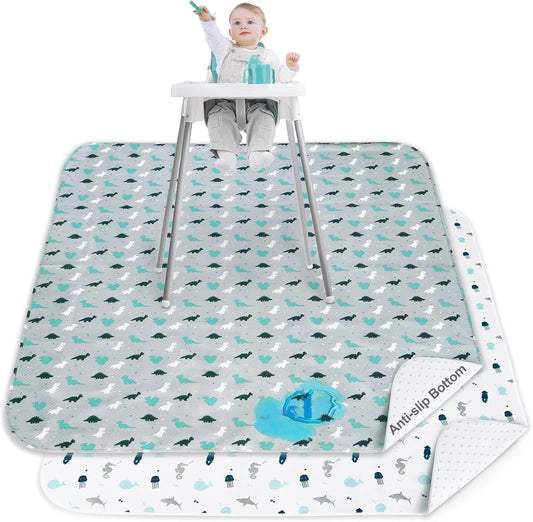 Splat Mat 2 Pack for under High Chair & Arts & Eating Mess, Waterproof Baby Playtime Anti-Slip High Chair Mat for Floor or Table, Reusable & Portable Splash Mat for under High Chair, 46" X 42" Gray