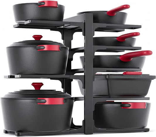 8-Tier Pan Organizer Rack for Kitchen Cabinet Storage and Organization, 15.83" Height Heavy Duty Pots and Pans Organizer under Cabinet, Adjustable Pot Organizer Rack