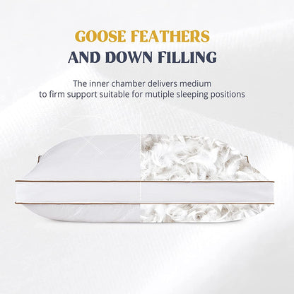 ® Goose Feathers and down Pillow for Sleeping Gusseted Bed Hotel Collection Pillows, King, Set of 2