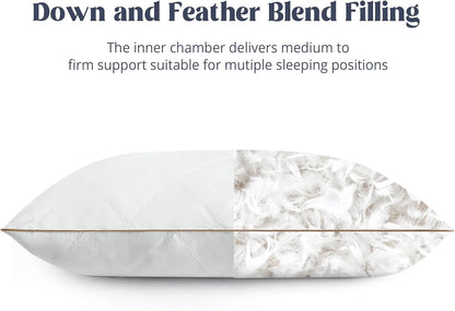 ® Goose Feathers and down Pillow with Diamond Quilting with 100% Cotton Cover, Pack of 2, King Size