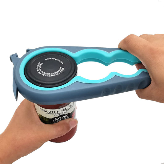 Ergonomic Jar, Bottle, and Can Opener for Individuals with Limited Hand Strength - Ideal for Seniors and Arthritis Patients (Blue and Grey)