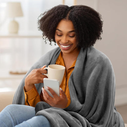 Fleece Blanket Queen Size Grey 300GSM Luxury Anti-Static Fuzzy Soft Microfiber Bed Blanket (90X90 Inch)