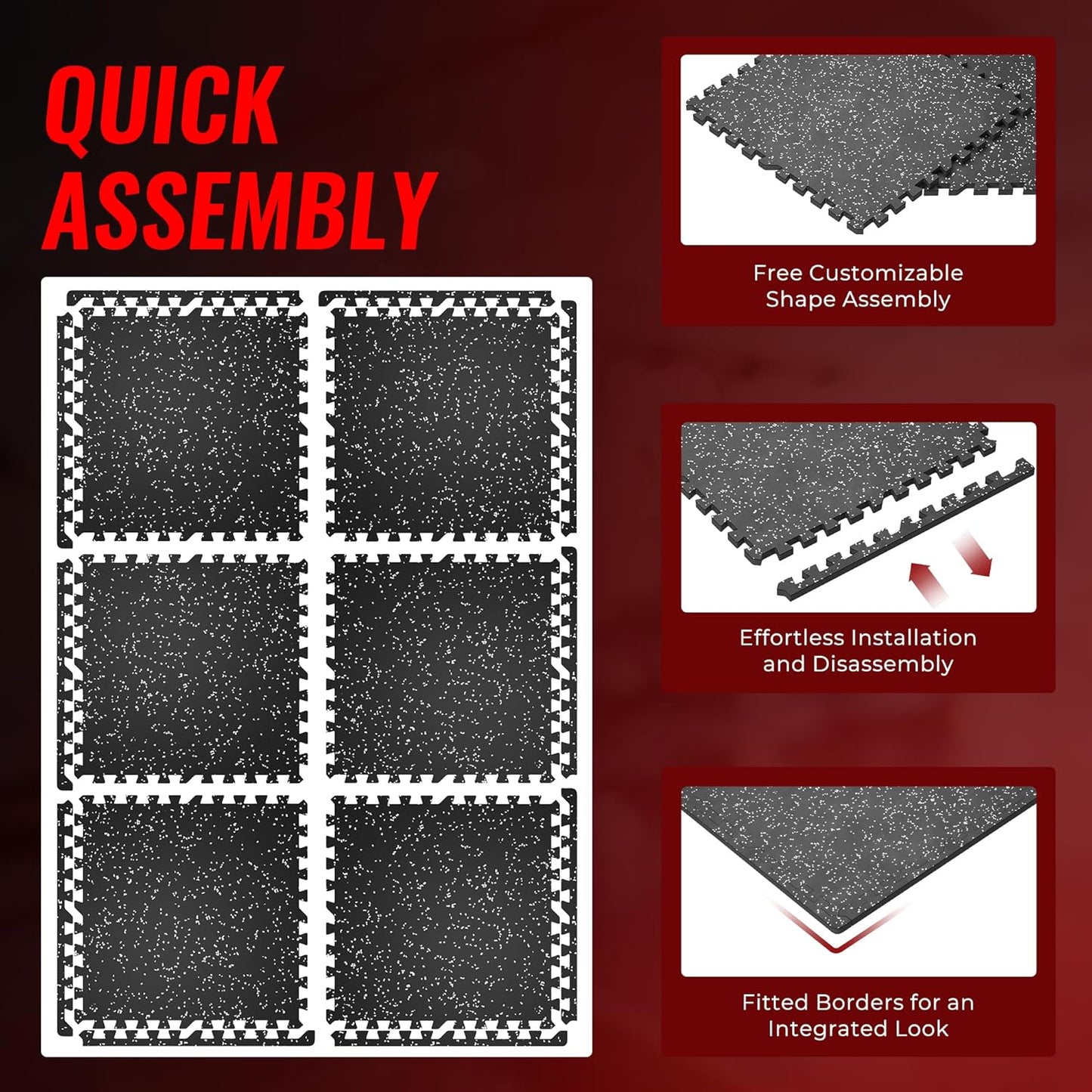 6-Piece Set of 0.56-Inch Thick High-Density EVA Foam Exercise Mats with Rubber Top, Interlocking Gym Flooring for Home Use, Protective Workout Mat, Black/Grey, 24 Sq Ft