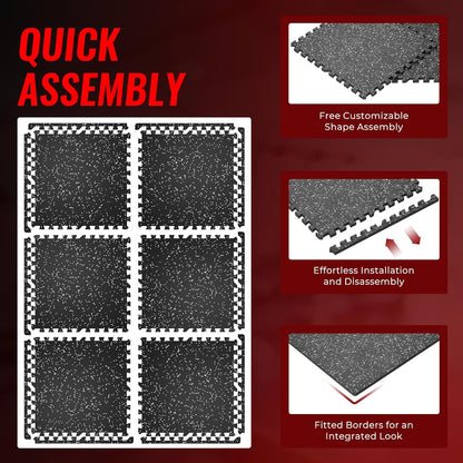 6-Piece Set of 0.56-Inch Thick High-Density EVA Foam Exercise Mats with Rubber Top, Interlocking Gym Flooring for Home Use, Protective Workout Mat, Black/Grey, 24 Sq Ft