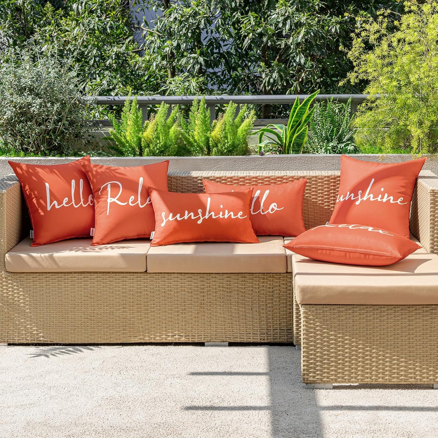 Outdoor Waterproof Throw Pillow Covers Set of 2 Hello Sunshine Decorative Outdoor Square Pillowcases for Chair Patio Garden Couch Tent Balcony Sofa Coral Red 20X20 Inch