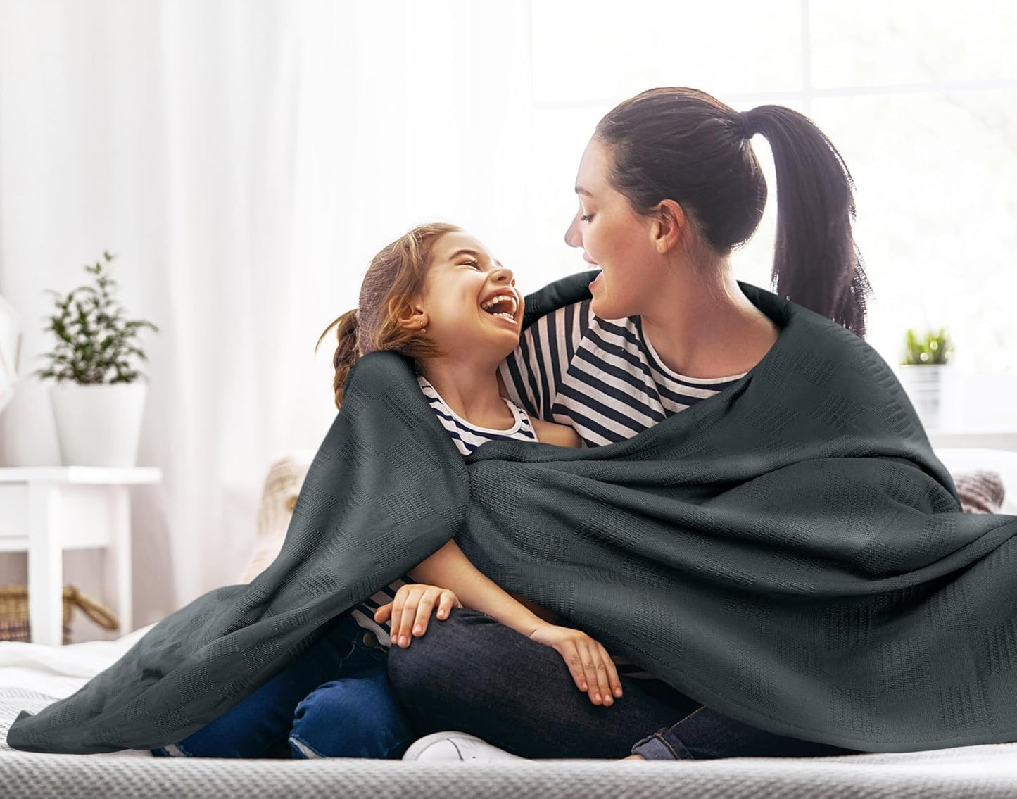 Smoke Gray 100% Cotton Blanket [Queen Size - 90X90 Inch] 350GSM Lightweight, Soft and Breathable Thermal Blanket for All Seasons