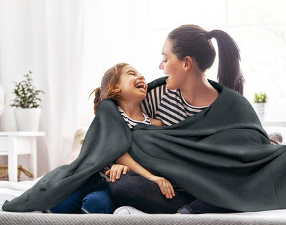 Smoke Gray 100% Cotton Blanket [Queen Size - 90X90 Inch] 350GSM Lightweight, Soft and Breathable Thermal Blanket for All Seasons