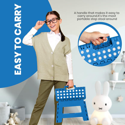 Folding Step Stool - (Pack of 2) Foot Stool with 9 Inch Height - Holds up to 300 Lbs - Lightweight Plastic Foldable Step Stool for Kitchen, Bathroom & Living Room (Blue)