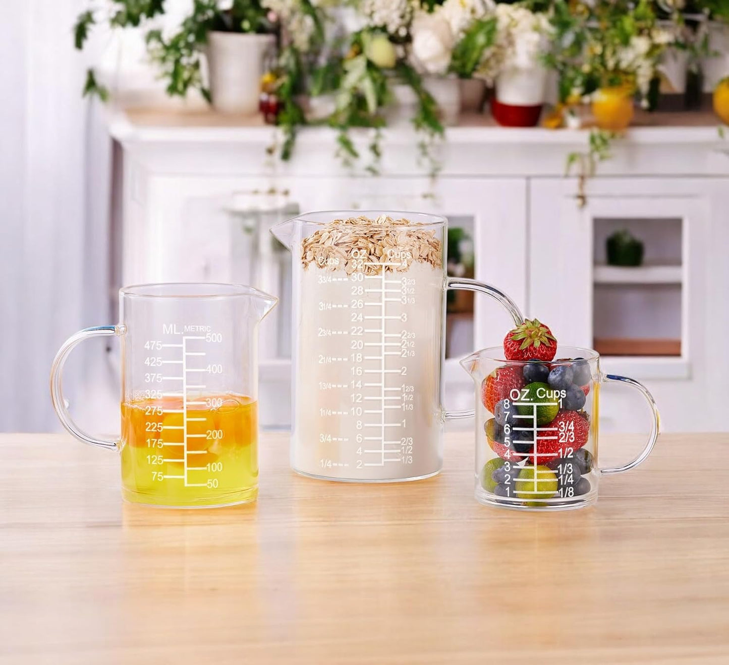 Ackers Etched Graduated Glass Measuring Cup - [Insulated Handle | V-Shaped Spout] - High Borosilicate Glass Measuring Cup for Kitchen or Dining, Easy to Read, 250Ml (8Oz, 1 Cup)