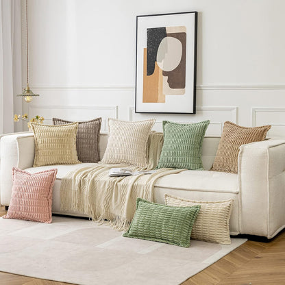 Sage Green Corduroy Decorative Throw Pillow Covers Pack of 2 Soft Striped Pillows Pillowcases with Broad Edge Spring Winter Modern Boho Home Decor for Couch Sofa Bed 18X18 Inch