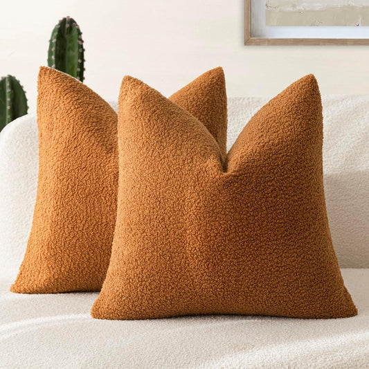 Pack of 2, Curly Faux Fur Decorative Throw Pillow Covers Soft Fuzzy Plush Cushion Case with Zipper Cozy Pillowcase for Home Living Room Couch Bed Sofa 16 X 16 Inch, Bronze