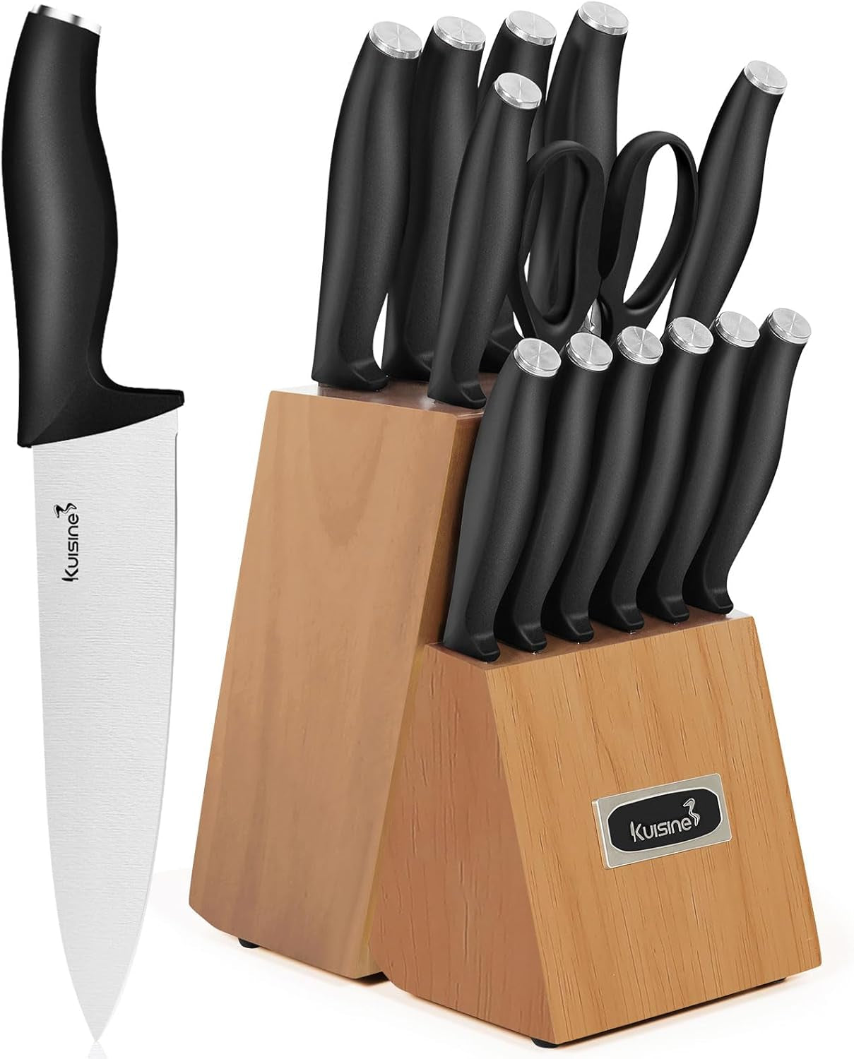Chef Knife Set,High Carbon Stainless Steel Ultra Sharp Blade Ergonomic Handle,Kitchen Knife Block Set with Built-In Sharpener, Elegant Gift for Holiday(Acacia,15Pcs)