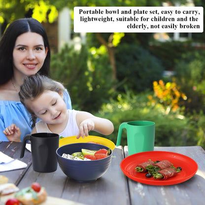 24-Piece Reusable Plastic Dinnerware Set for 6 – Includes Dinner Plates, Dessert Plates, Cereal Bowls, and Cups for Home, Garden, Picnic, and Camping