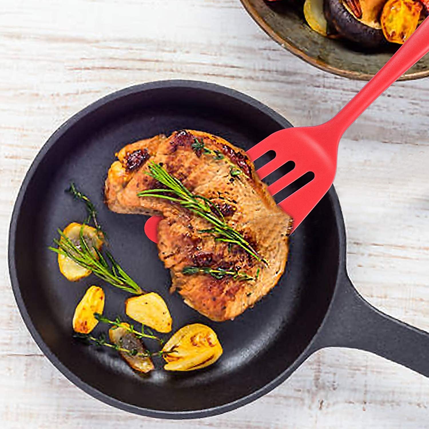 Pack of 2 Silicone Fish Spatula, Non-Stick Large Slotted Flipper Turner, High Heat Resistant Kitchen Cookwares for Frying, Cooking Seafood, Meat, Eggs, Omelets, Pancakes, Burgers