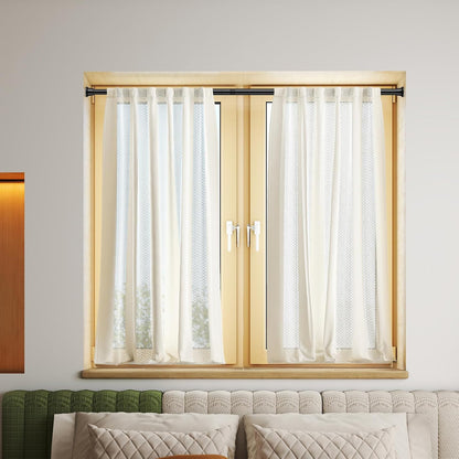 2Pack Tension Curtain Rod 23-46 Inch No Drilling Adjustable Black Tension Rod Extendable Spring Loaded Curtain Rods for Window Doorway Kitchen Closet Bathroom