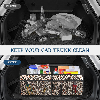 Car Trunk Organizer, Trunk Storage Organizer with Large Capacity Waterproof Collapsible Trunk Organizer for Car Suv/Jeep/Sedan (Leopard Print, Standard)