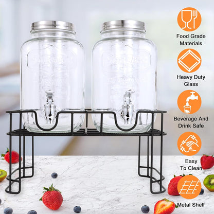 1 Gallon Glass Drink Dispensers for Parties-Set of 2,Drink Dispenser with Fruit Infuser & Stand,Juice or Beverage Dispenser for BBQ, Picnic, Party,Laundry Detergent Dispenser