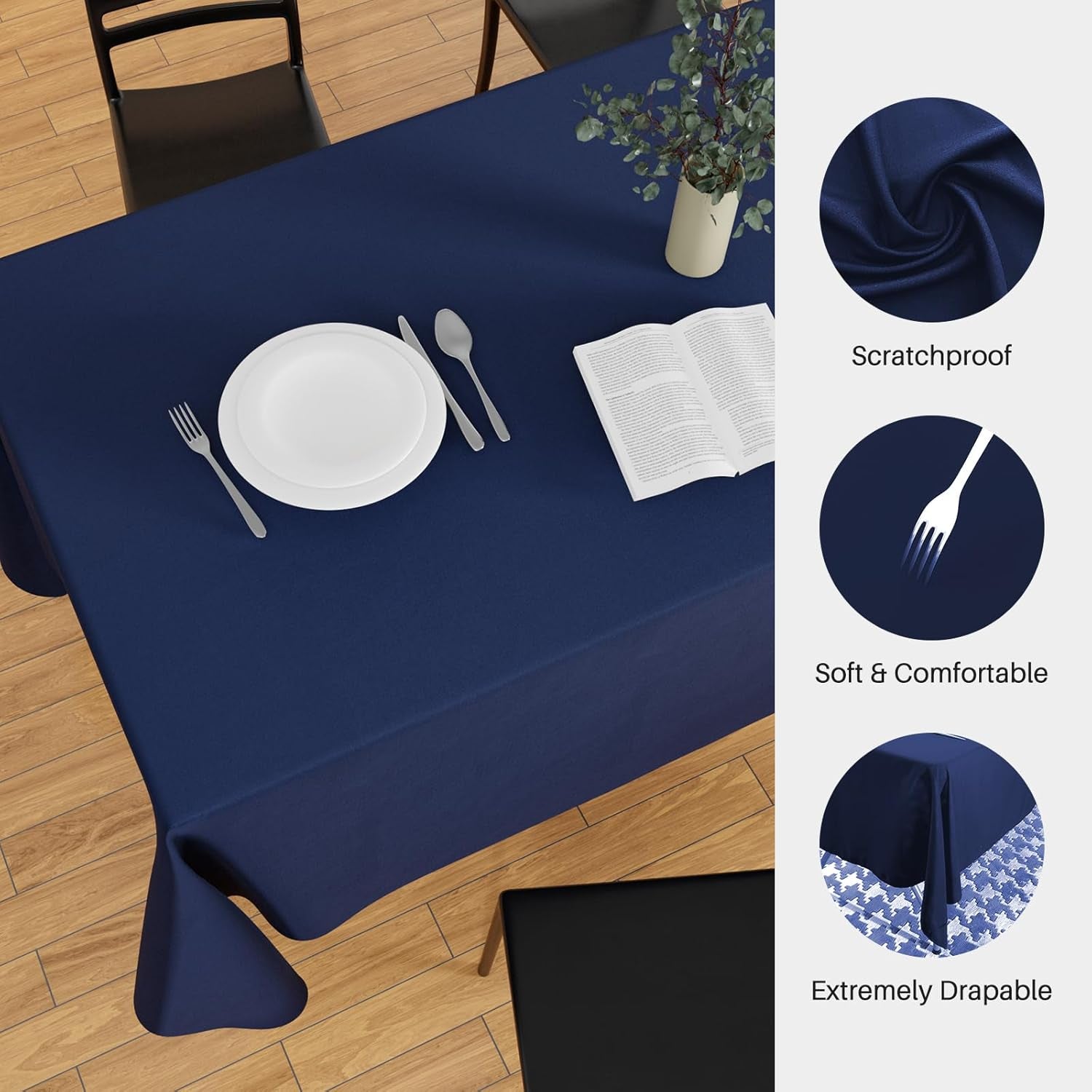 2PCS Navy Blue Table Cloth for Rectangle Table - 60 X 84 Inch Tablecloths Rectangular Waterproof Washable Wrinkle Resistant for 6 FT Wedding Cocktail Party