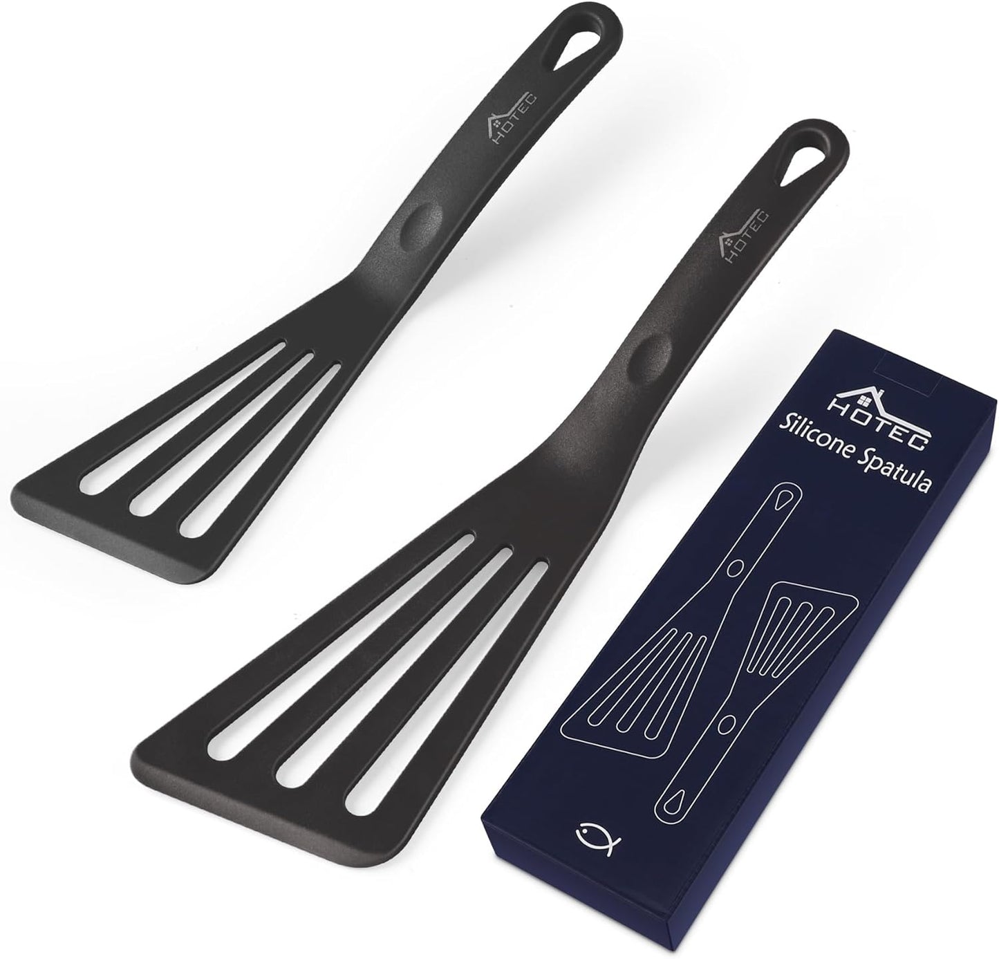 Heat Resistant Silicone Slotted Fish Turner Spatula Set, Flipper Cooking Spatulas, for Non Stick Cookware Dishwasher Safe, Black