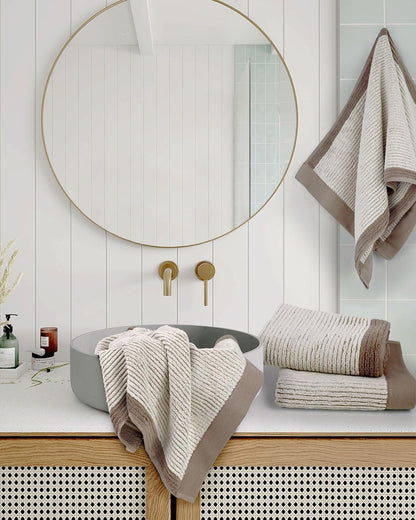 Hand Towels for Bathroom Set of 4, Jacquard Weaved Cotton Face Towels, 28 X 13.7 Inches (Light-Brown)