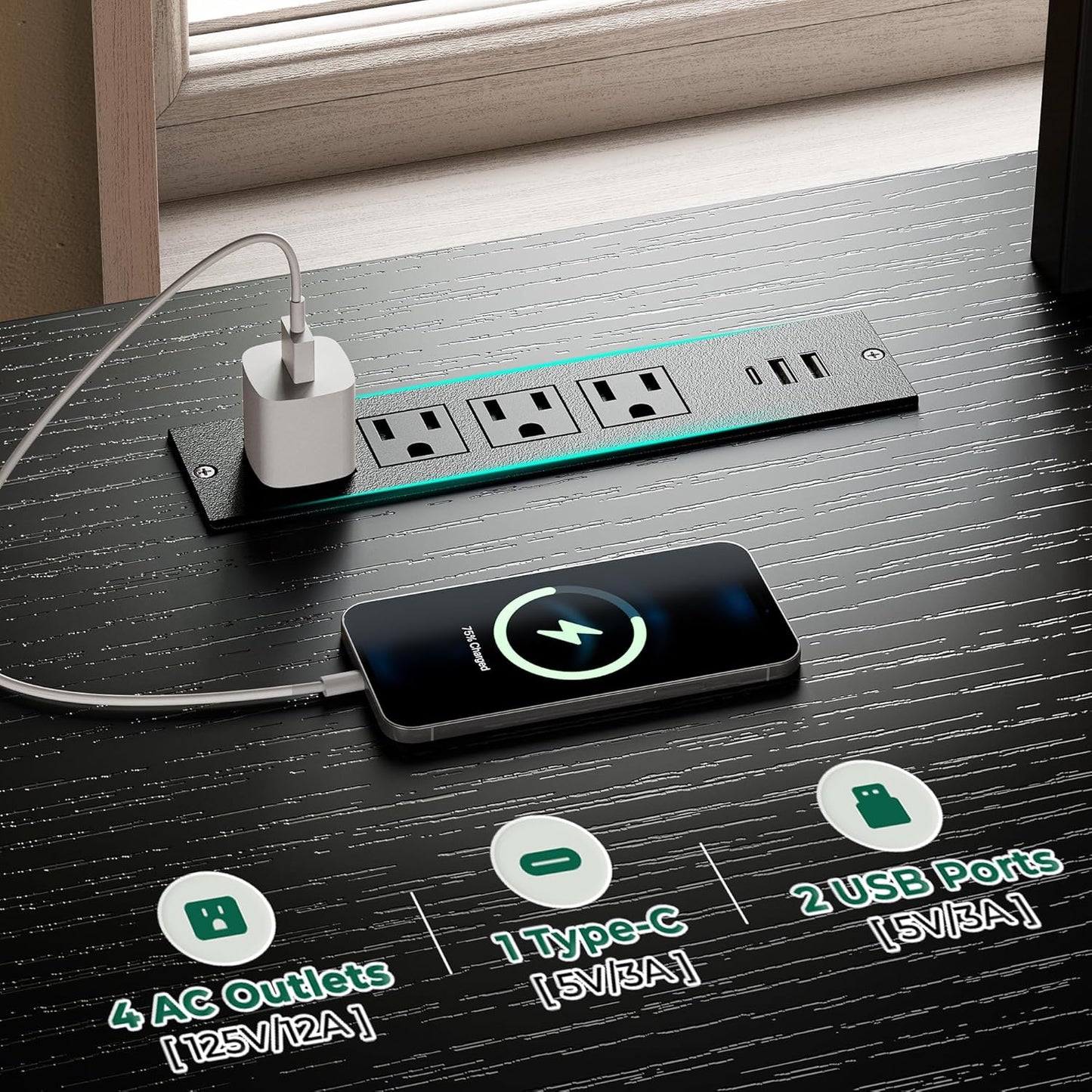 Elegant TV Stand for 65-70 Inch TVs with Integrated Power Outlets and LED Lighting, Stylish Media Console for Living Room with Drawers and Shelves, Black Finish