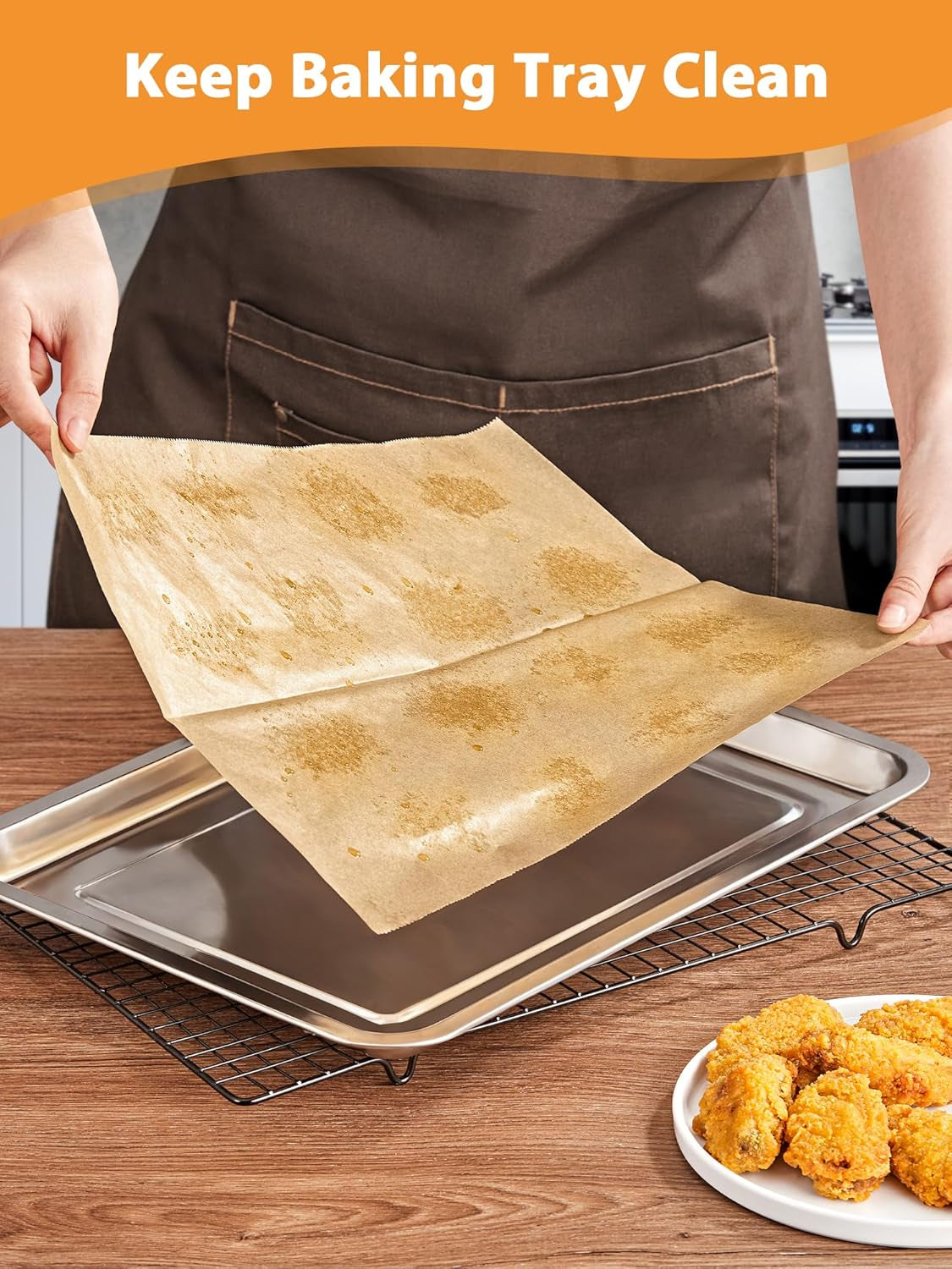 200 Pcs Pop-Up Parchment Paper Sheets, 10.7X15 Inch Pre-Cut Parchment Paper for Baking, Non-Stick Greaseproof Baking Paper for Grilling Wrapping Air Frying, Compact Volume, Unbleached