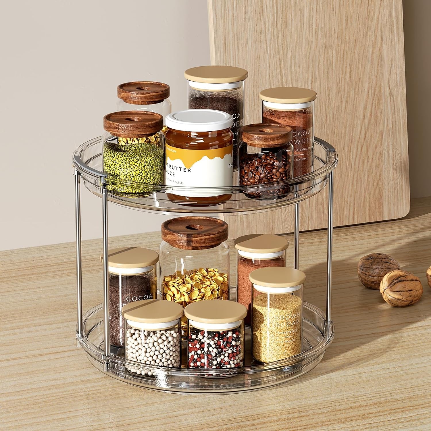 2 Tier Lazy Susan Turntable Organizer 9.25'' Rotating Spice Rack Organization for Cabinet, Kitchen, Pantry, Countertop, Bathroom, Vanity, Medicine Cabinet Organizer, Clear