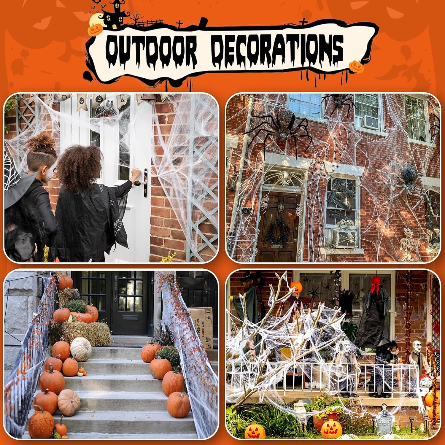 1400 Sqft Halloween Spider Web Decoration with 100 Extra Fake Spiders, Super Stretchy Cobwebs for Halloween Decoration Outdoor and Indoor