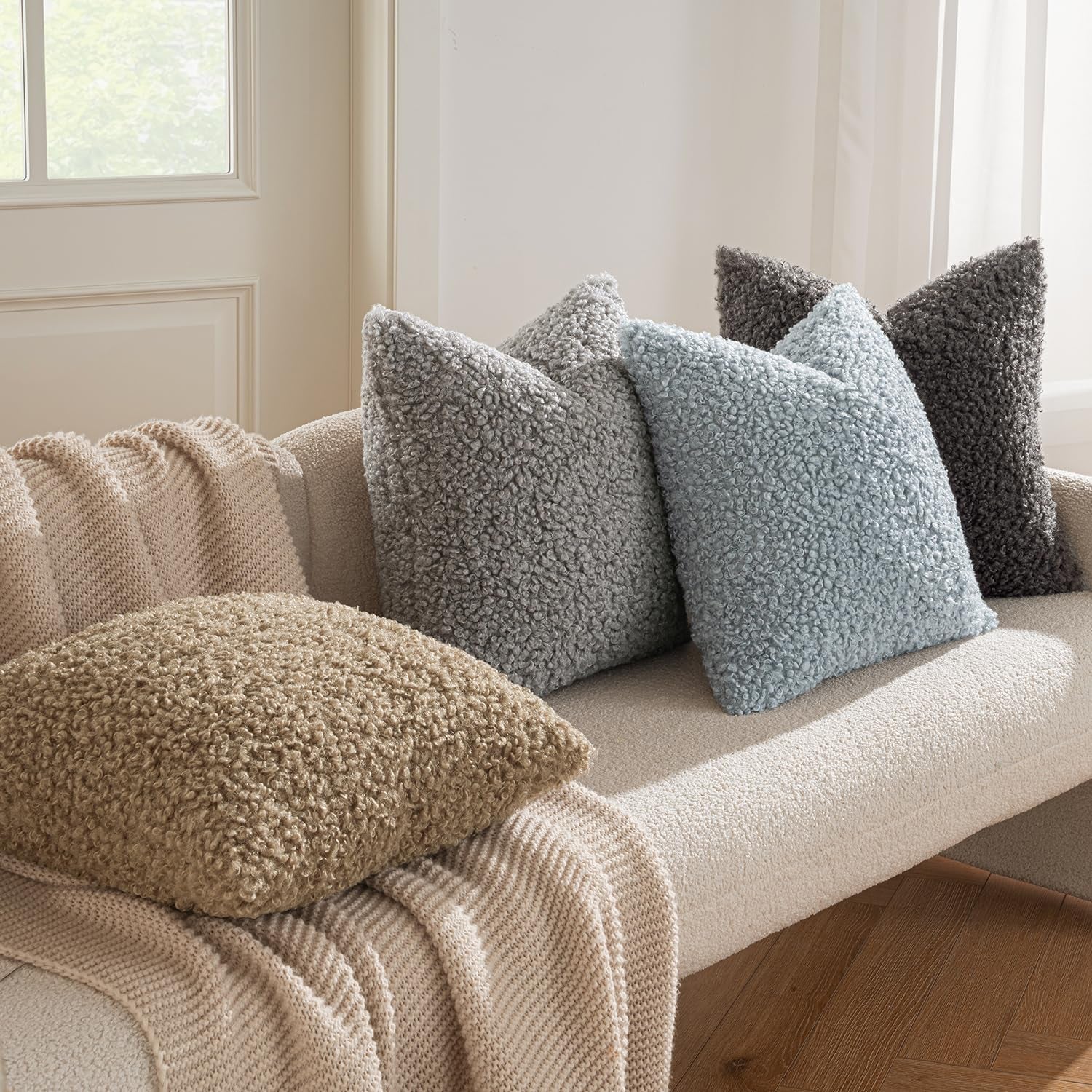 Pack of 2 Throw Pillow Covers 18X18 Inch Dark Gray Faux Fur Decorative Sherpa Pillow Covers Fuzzy Accent Soft Sheepskin Fleece Cushion Cases for Boho Home Decor Couch Living Room Bed