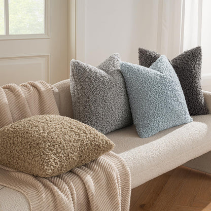 Pack of 2 Throw Pillow Covers 18X18 Inch Dark Gray Faux Fur Decorative Sherpa Pillow Covers Fuzzy Accent Soft Sheepskin Fleece Cushion Cases for Boho Home Decor Couch Living Room Bed