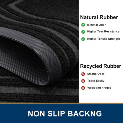Front Door Mat Indoor Outdoor Entrance, Non-Slip Natural Rubber Doormats, Easy Clean, Low Profile, Dirt Trapper Entryway Floor Mats for Outside, Garages and Patios, 29.5X17, Black