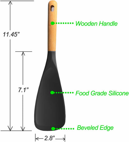 Cooking Spoon for Nonstick Cookwares,  Silicone Spoon for Mixing, Scoop, and Scrape, Black, 11.4''