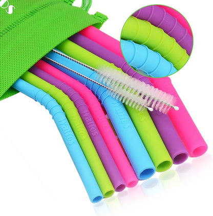 Reusable Silicone Straw - 2 Size Flexible Drinking Bendy Straws for Smoothies/20 & 30 Oz Tumblers, BPA Free (4 Wide Straws + 4 Regular Straw + 2 Cleaning Brushes excluding Storage Bag）